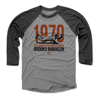 500 LEVEL Brooks Robinson 3/4 Sleeve T-Shirt (Baseball Tee, X-Small, Black/Heather Gray) - Brooks Robinson Catch O