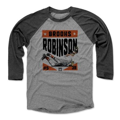 500 LEVEL Brooks Robinson 3/4 Sleeve T-Shirt (Baseball Tee, X-Small, Black/Heather Gray) - Brooks Robinson Dive O