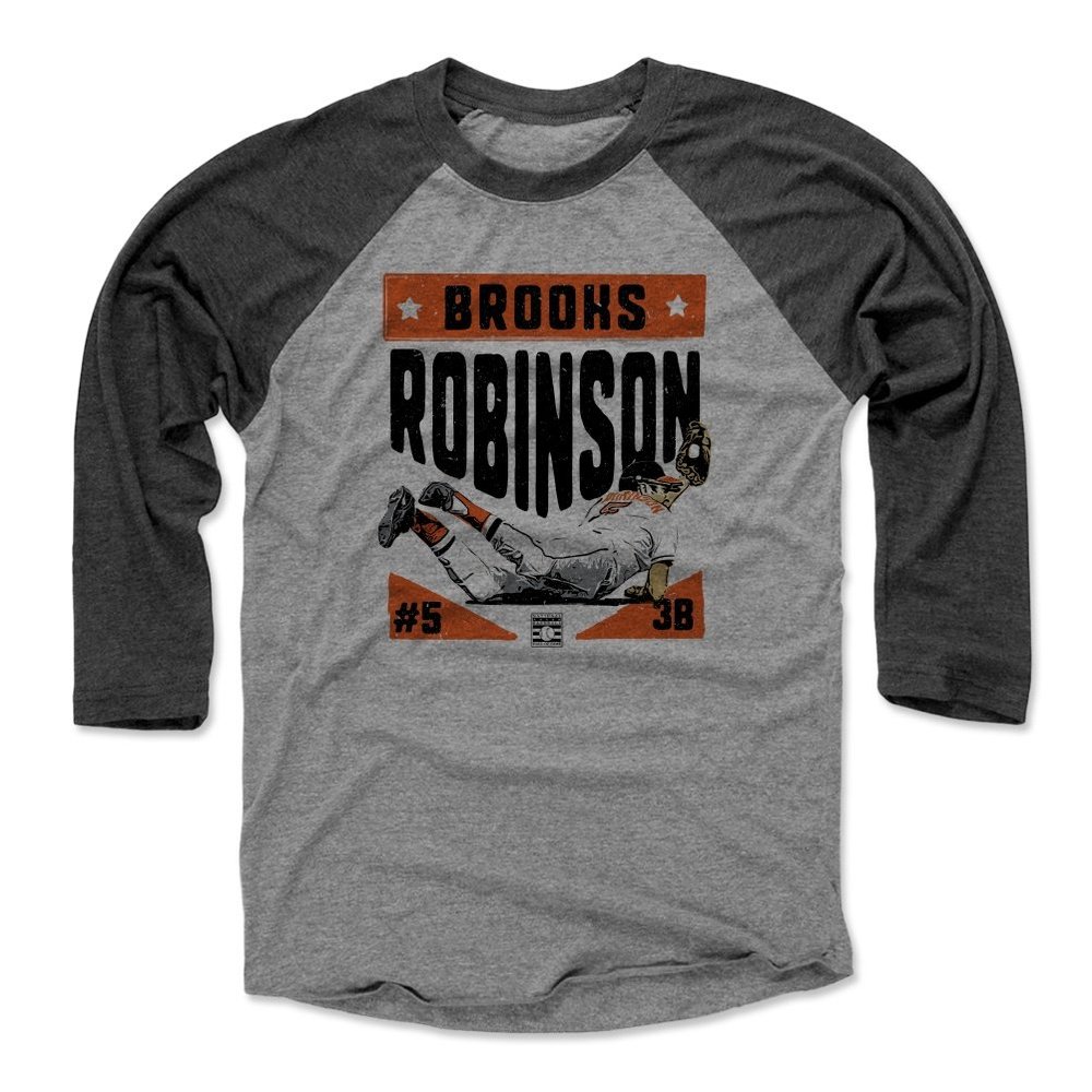 500 LEVEL Brooks Robinson 3/4 Sleeve T-Shirt (Baseball Tee, X-Small, Black/Heather Gray) - Brooks Robinson Dive O