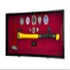 sfDisplay.com,LLC. Firefighter Fireman Axe Display Case Cabinet Holder - 98% UV Lockable (Black Wood Finish, Red Background) view 1