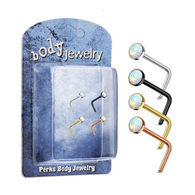 4 Pcs Value Pack of Assorted Opal Ball 316L Surgical Steel Nose Screw L Bend
