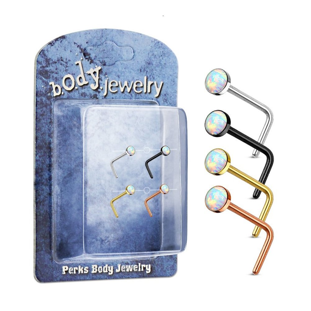 4 Pcs Value Pack of Assorted Opal Ball 316L Surgical Steel Nose Screw L Bend