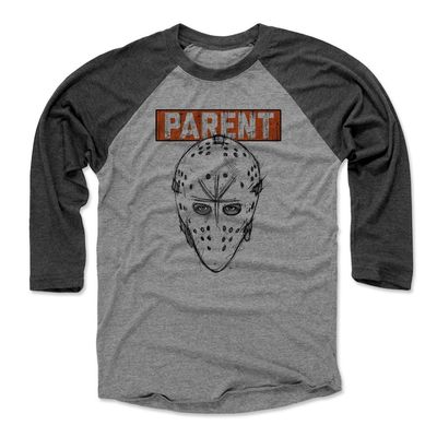 500 LEVEL Bernie Parent Tee Shirt (Baseball Tee, XXX-Large, Black/Heather Gray) - Bernie Parent Facemask O