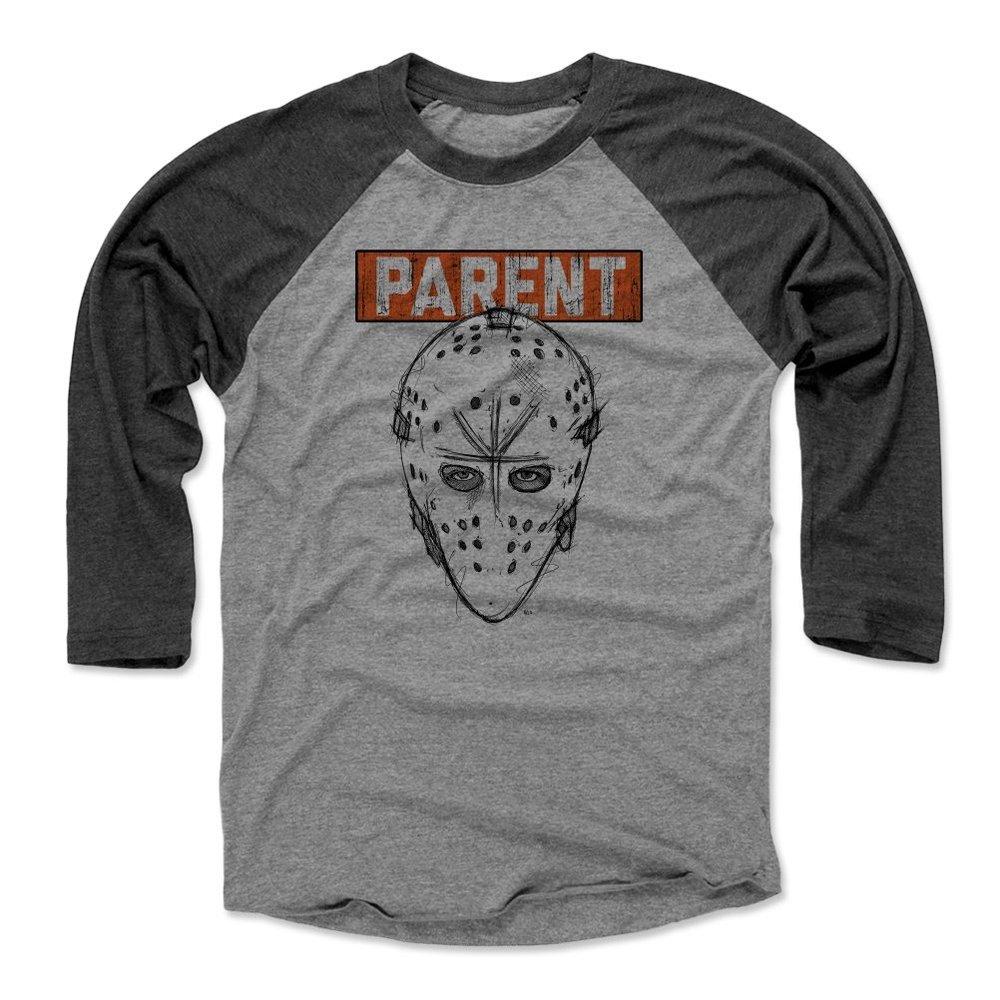 500 LEVEL Bernie Parent Tee Shirt (Baseball Tee, XXX-Large, Black/Heather Gray) - Bernie Parent Facemask O