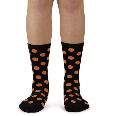 Spotlight Hosiery Junior Kids Cute Dress Socks, Black/Orange Dots, 1 Pair