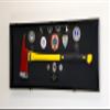 sfDisplay.com,LLC. Firefighter Fireman Axe Display Case Cabinet Holder - 98% UV Lockable (Black Wood Finish, Black Background +Lights) view 1