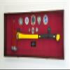 sfDisplay.com,LLC. Firefighter Fireman Axe Display Case Cabinet Holder - 98% UV Lockable (Cherry Wood Finish, Red Background + Lights) view 1