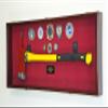 sfDisplay.com,LLC. Firefighter Fireman Axe Display Case Cabinet Holder - 98% UV Lockable (Cherry Wood Finish, Red Background + Lights) view 2