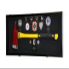 sfDisplay.com,LLC. Firefighter Fireman Axe Display Case Cabinet Holder - 98% UV Lockable (Black Wood Finish, Black Background) view 1