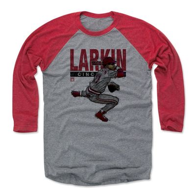 500 LEVEL Barry Larkin 3/4 Sleeve T-Shirt (Baseball Tee, X-Small, Red/Heather Gray) - Barry Larkin Sketch R