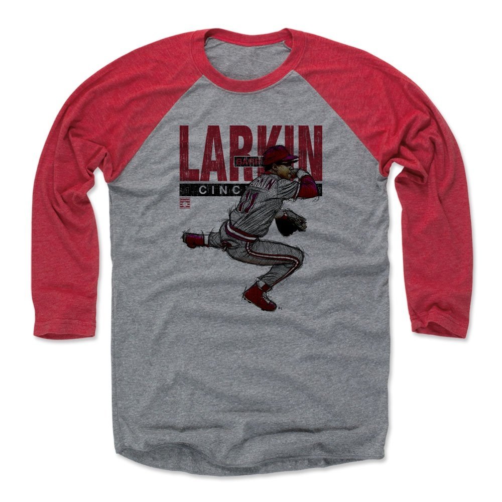 500 LEVEL Barry Larkin 3/4 Sleeve T-Shirt (Baseball Tee, X-Small, Red/Heather Gray) - Barry Larkin Sketch R