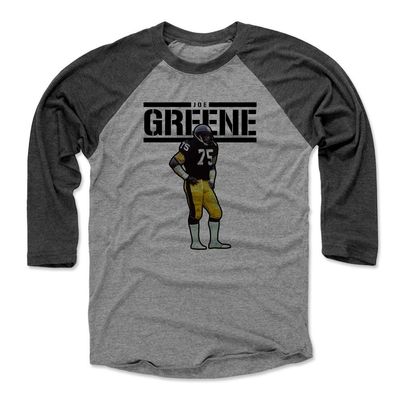 500 LEVEL Mean Joe Greene 3/4 Sleeve T-Shirt (Baseball Tee, XXX-Large, Black/Heather Gray) - Joe Greene Play K