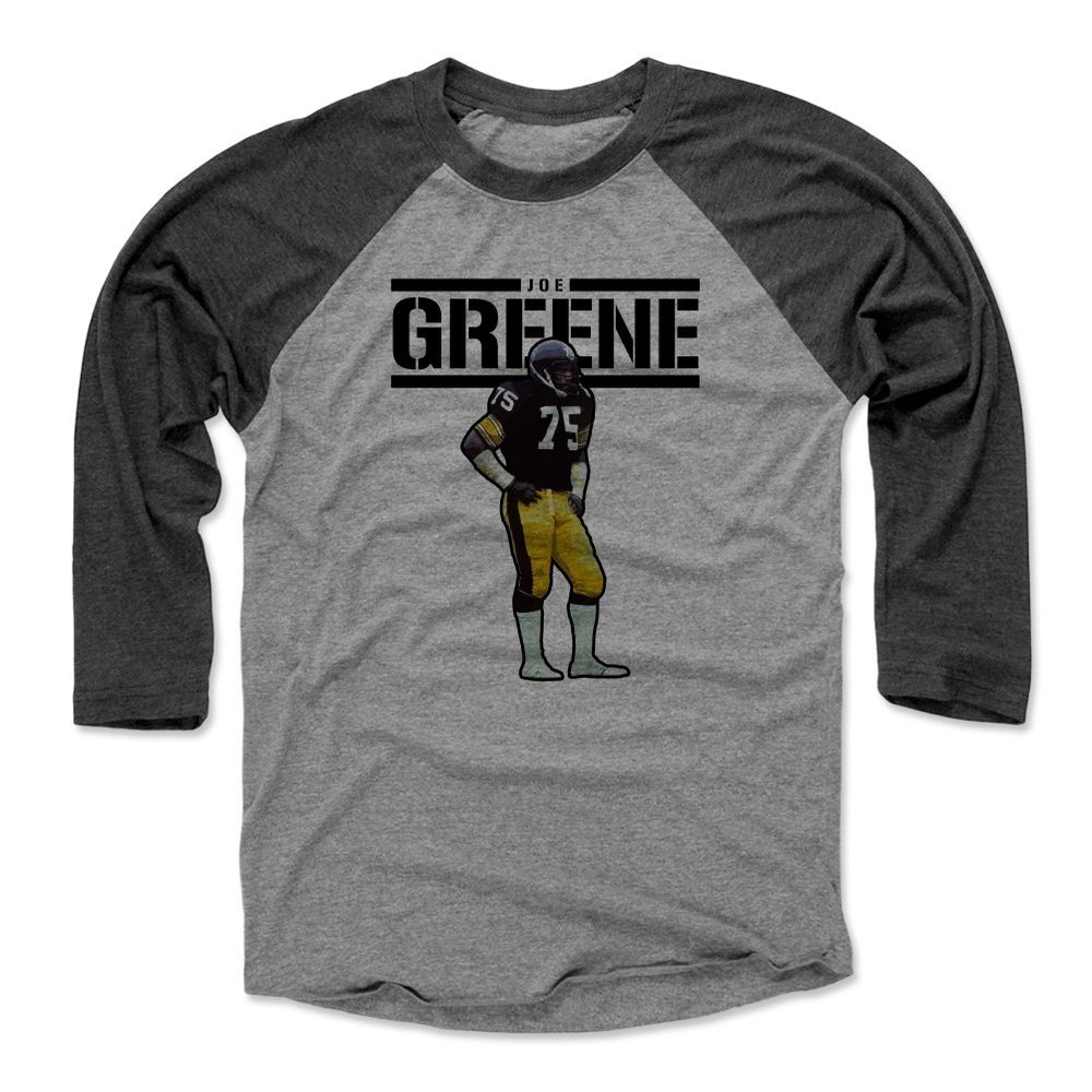 500 LEVEL Mean Joe Greene 3/4 Sleeve T-Shirt (Baseball Tee, XXX-Large, Black/Heather Gray) - Joe Greene Play K