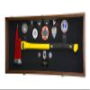 sfDisplay.com,LLC. Firefighter Fireman Axe Display Case Cabinet Holder - 98% UV Lockable (Walnut Wood Finish, Black Background) view 1