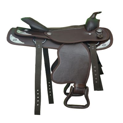 Y&Z Enterprises Western Barrel Racing Horse Saddle Synthetic with Tack Set (Headstall Breastplate Rein) and Saddle Pad Available Seat Size 12" and 14" to 18" Inch (Brown, 16.5" Inch Seat)
