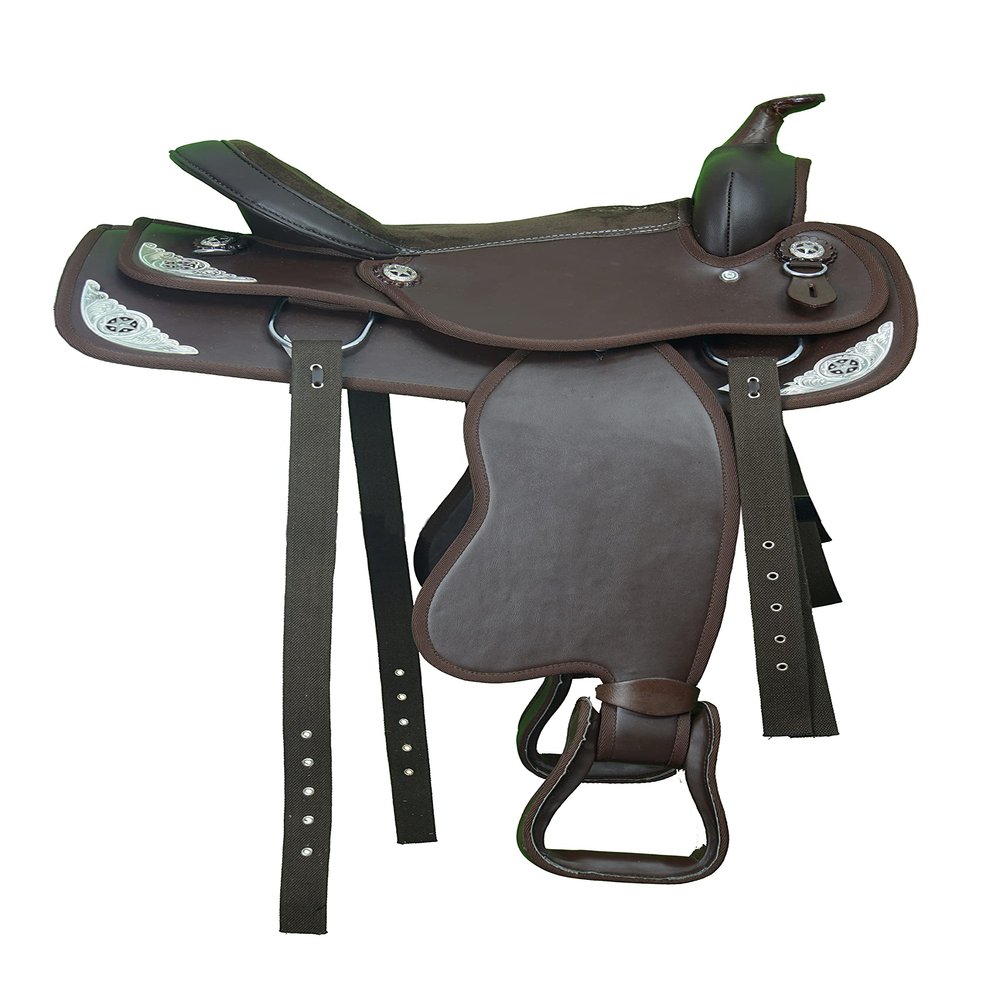 Y&Z Enterprises Western Barrel Racing Horse Saddle Synthetic with Tack Set (Headstall Breastplate Rein) and Saddle Pad Available Seat Size 12" and 14" to 18" Inch (Brown, 16.5" Inch Seat)