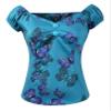 1950s Vintage Retro Dolores Top Rockabilly Pinup (US4, Butterfly&Turquoise) view 1