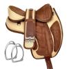 Y&Z Enterprises All Purpose Synthetic Treeless Freemax English Horse Saddle Tack Get Matching Girth & Strap (16.5 Inch Seat, Beige Brown) view 1
