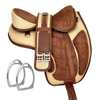 Y&Z Enterprises All Purpose Synthetic Treeless Freemax English Horse Saddle Tack Get Matching Girth & Strap (17.5 Inch Seat, Beige Brown)