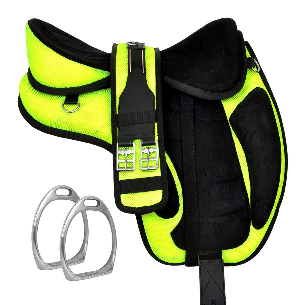 Y&Z Enterprises All Purpose Synthetic Treeless Freemax English Horse Saddle Tack Get Matching Girth & Strap (17.5 Inch Seat, Green)