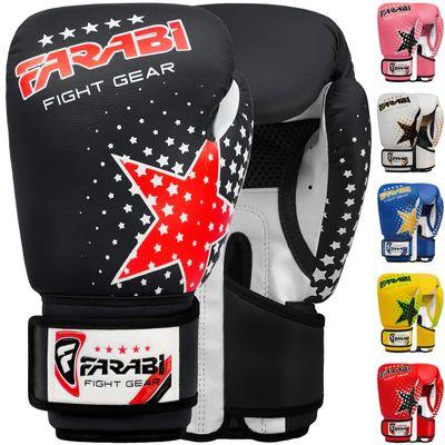 Farabi Boxing Gloves Kids Junior Muay Thai Kick Boxing Training MMA Punching Bag (6OZ, Black Star)