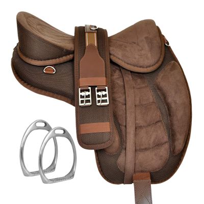 Y&Z Enterprises All Purpose Synthetic Treeless Freemax English Horse Saddle Tack Get Matching Girth & Strap (18.5 Inch Seat, Brown)