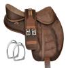 Y&Z Enterprises All Purpose Synthetic Treeless Freemax English Horse Saddle Tack Get Matching Girth & Strap (18.5 Inch Seat, Brown) view 1