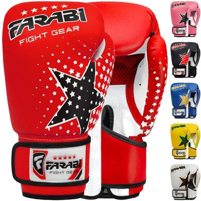 Farabi Boxing Gloves Kids Junior Muay Thai Kick Boxing Training MMA Punching Bag (6OZ, Red Star)