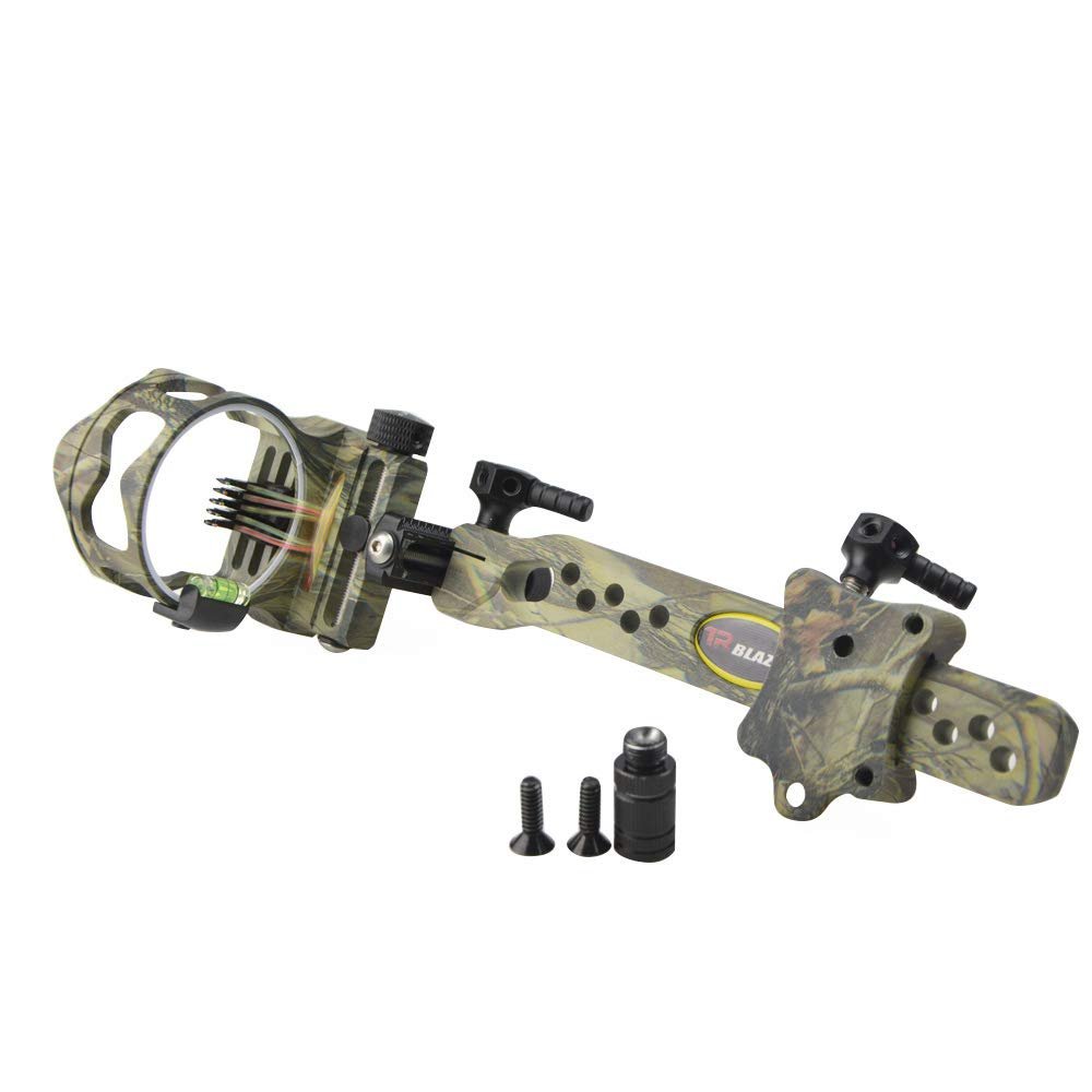 MILAEM Micro Adjustable Compound Bow 5 Pin Sight Long Pole Short Pole Bow Sight with .019" Fiber Optics and LED Sight Light for Left Right Hand (Camo 2)