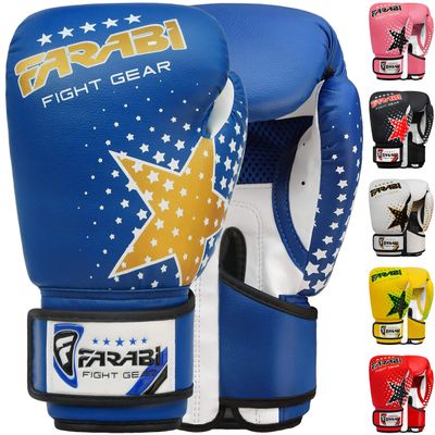 Farabi Boxing Gloves Kids Junior Muay Thai Kick Boxing Training MMA Punching Bag (6OZ, Blue Star)