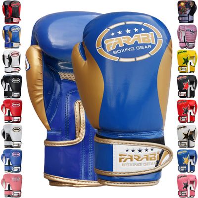 Farabi Boxing Gloves Kids Junior Muay Thai Kick Boxing Training MMA Punching Bag (4OZ, Blue Gold)