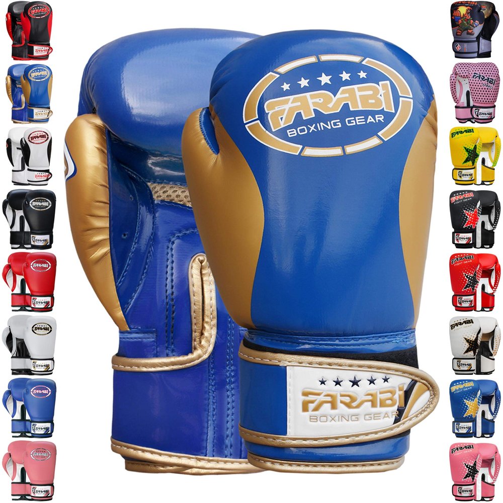 Farabi Boxing Gloves Kids Junior Muay Thai Kick Boxing Training MMA Punching Bag (4OZ, Blue Gold)