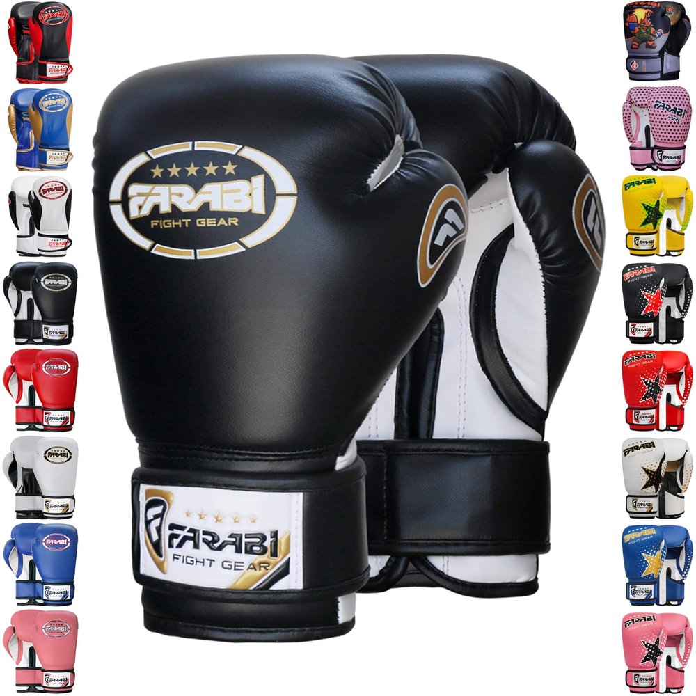 Farabi Boxing Gloves Kids Junior Muay Thai Kick Boxing Training MMA Punching Bag (6OZ, Black)