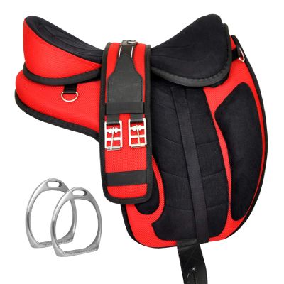 Y&Z Enterprises All Purpose Synthetic Treeless Freemax English Horse Saddle Tack Get Matching Girth & Strap (15.5 Inch Seat, Red)