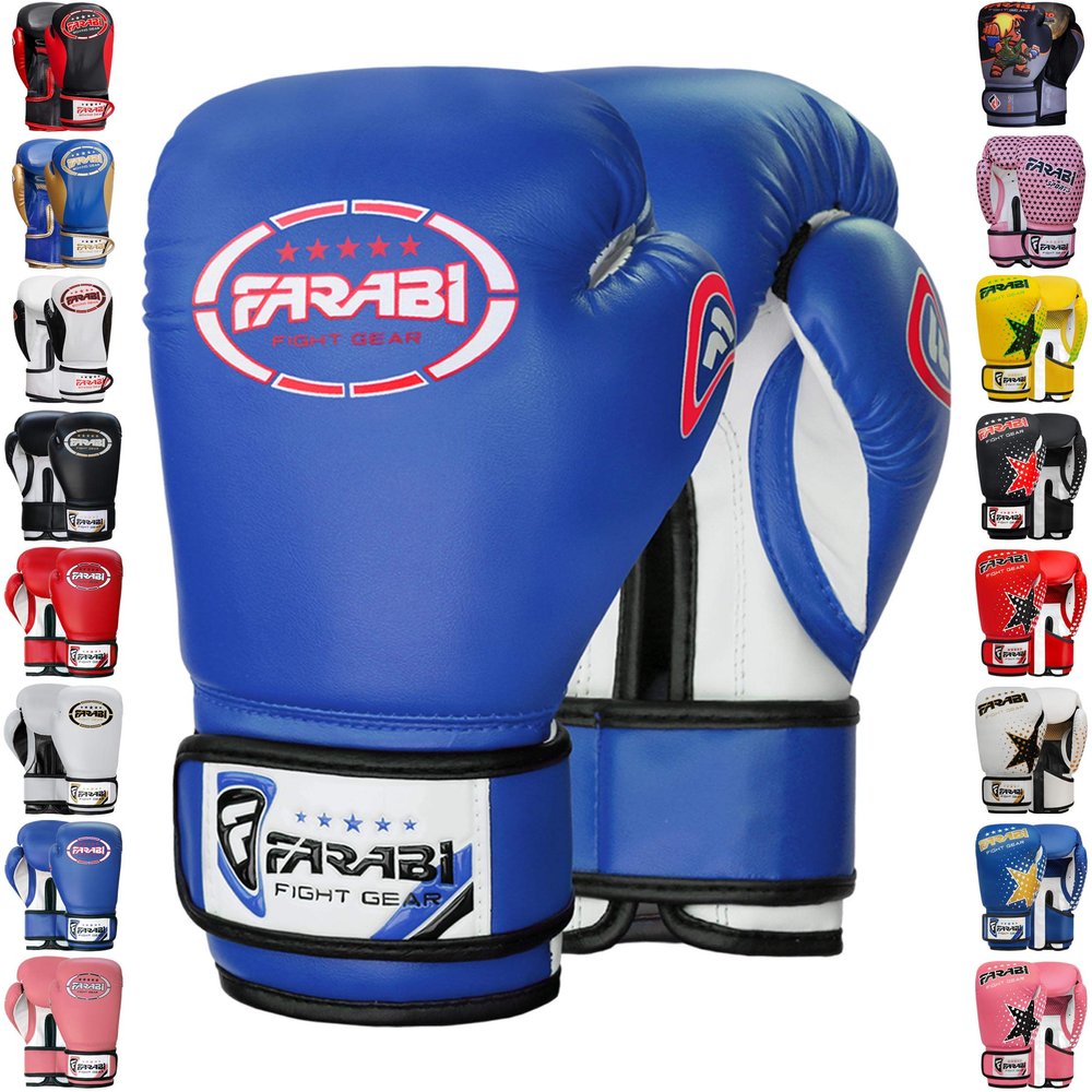 Farabi Boxing Gloves Kids Junior Muay Thai Kick Boxing Training MMA Punching Bag (6OZ, Blue)