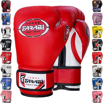 Farabi Boxing Gloves Kids Junior Muay Thai Kick Boxing Training MMA Punching Bag (6OZ, Red)