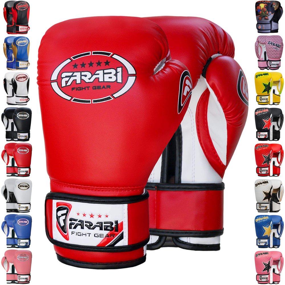 Farabi Boxing Gloves Kids Junior Muay Thai Kick Boxing Training MMA Punching Bag (6OZ, Red)