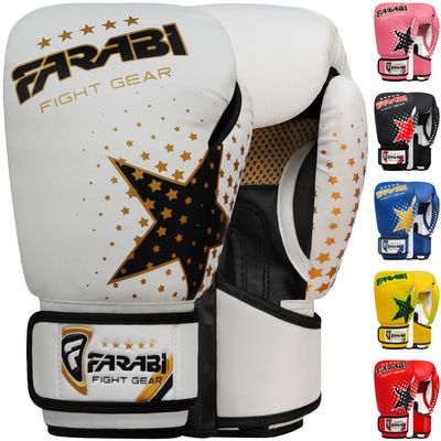 Farabi Boxing Gloves Kids Junior Muay Thai Kick Boxing Training MMA Punching Bag (6OZ, White Star)