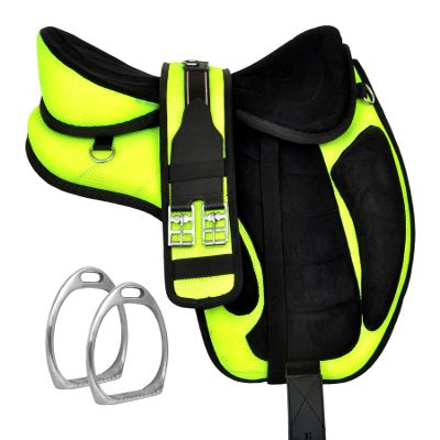 Y&Z Enterprises All Purpose Synthetic Treeless Freemax English Horse Saddle Tack Get Matching Girth & Strap (16.5 Inch Seat, Green)