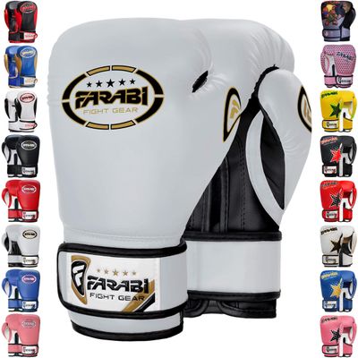 Farabi Boxing Gloves Kids Junior Muay Thai Kick Boxing Training MMA Punching Bag (4OZ, White)