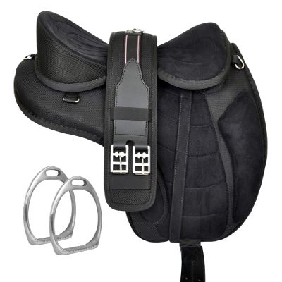 Y&Z Enterprises All Purpose Synthetic Treeless Freemax English Horse Saddle Tack Get Matching Girth & Strap (17.5 Inch Seat, Black)