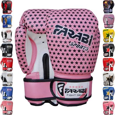 Farabi Boxing Gloves Kids Junior Muay Thai Kick Boxing Training MMA Punching Bag (4OZ, Pink-Star)