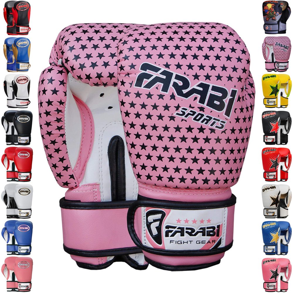 Farabi Boxing Gloves Kids Junior Muay Thai Kick Boxing Training MMA Punching Bag (4OZ, Pink-Star)
