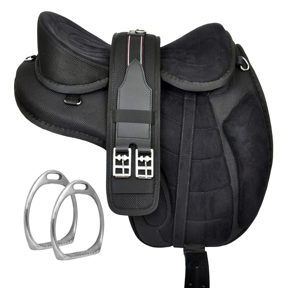 Y&Z Enterprises Premium All Purpose Synthetic Treeless Freemax English Horse Saddle Tack with Matching Girth & Strap | Size: 18.5 Inch, Color: Black