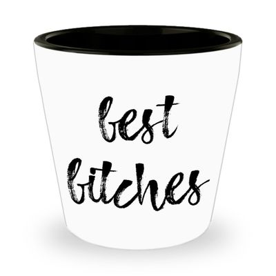 Funny College Girl Party Shot Glasses - Best Bitches (Black) - Shotglass Bachelorette Night, Bridal Shower, Bridemaids Party Favor, Bride to Be Access - 1.5 oz White Ceramic Liquor Shots Glasses