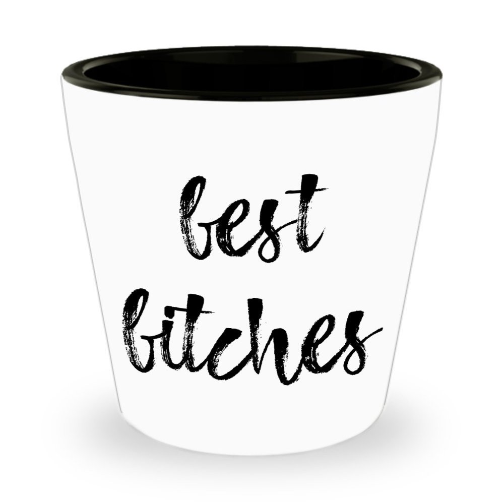 Funny College Girl Party Shot Glasses - Best Bitches (Black) - Shotglass Bachelorette Night, Bridal Shower, Bridemaids Party Favor, Bride to Be Access - 1.5 oz White Ceramic Liquor Shots Glasses
