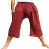 RaanPahMuang Sadaw Baggy Elastic Waist 3/4 Leg Length Pants Mixed Cottons, Medium, Striped Cotton - Dark Red