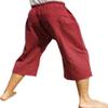 RaanPahMuang Sadaw Baggy Elastic Waist 3/4 Leg Length Pants Mixed Cottons, Medium, Striped Cotton - Dark Red view 2