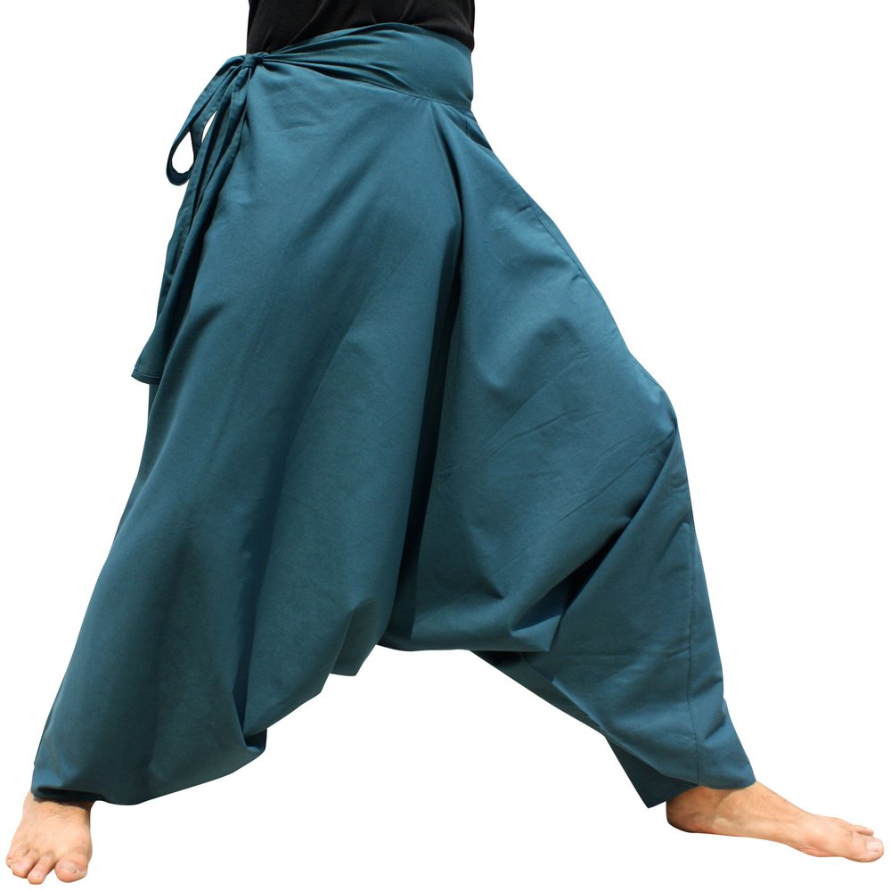 RaanPahMuang Mixed Cotton Mao Hill Tribe Pants Side Tie, Medium, Aum Cotton - Dark Teal Green
