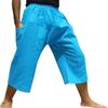RaanPahMuang Sadaw Baggy Elastic Waist 3/4 Leg Length Pants Mixed Cottons, Medium, ChenaMai Cotton - Sky Blue view 1
